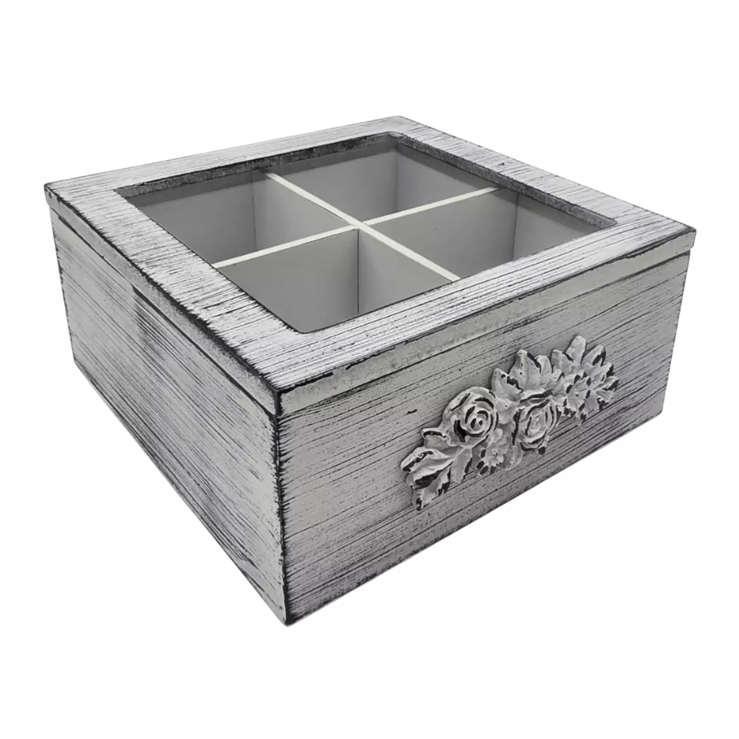 Caja De Te Porta Te Caja Para El Te Gris 4 Divisiones-0