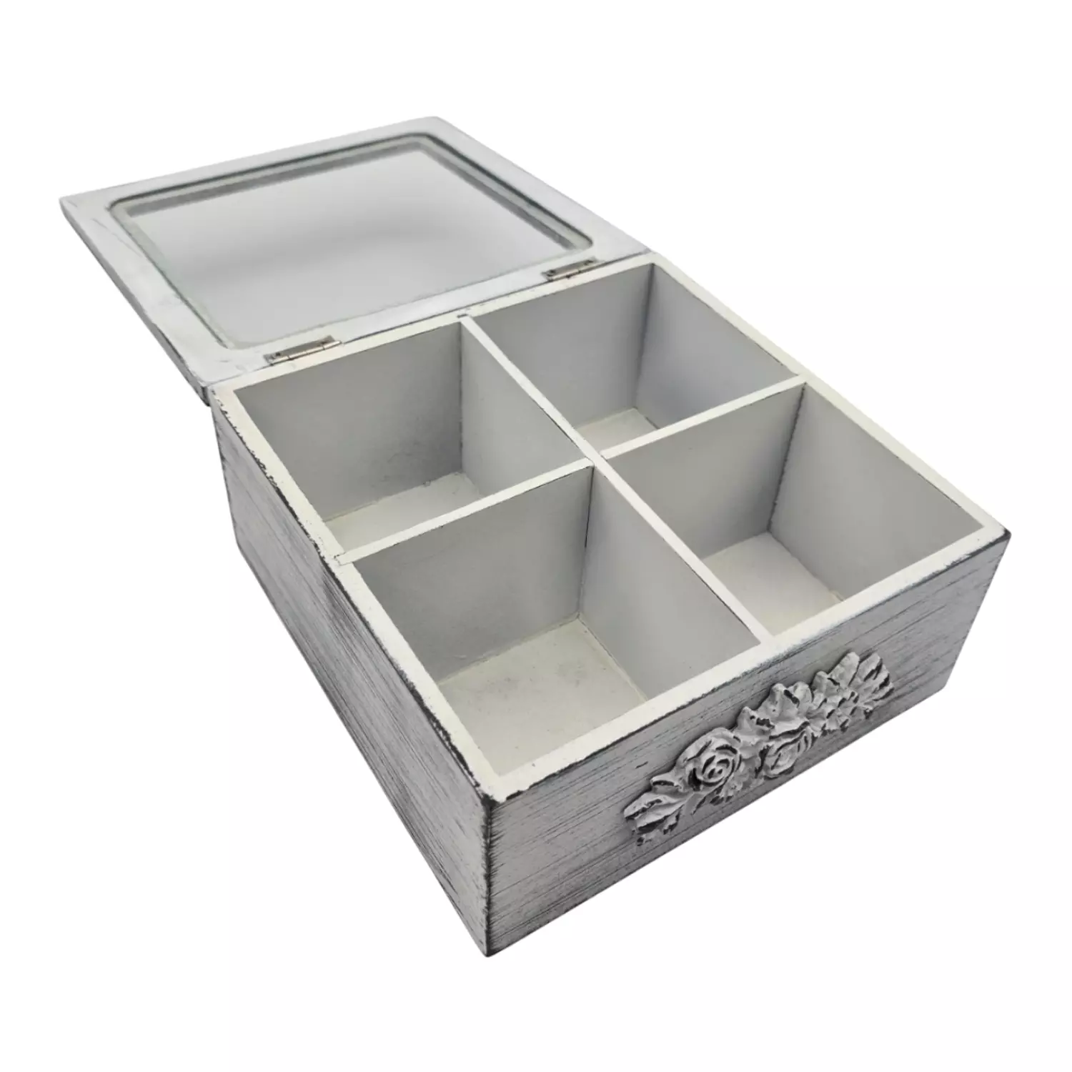 Caja De Te Porta Te Caja Para El Te Gris 4 Divisiones-1