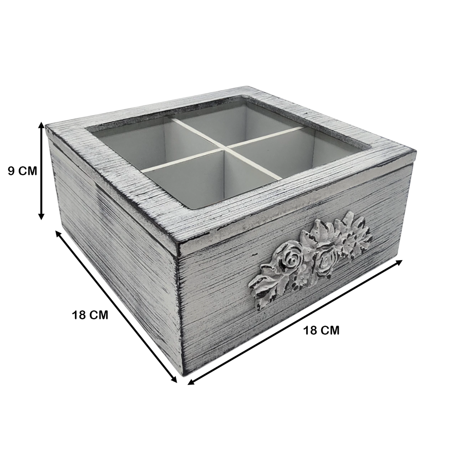 Caja De Te Porta Te Caja Para El Te Gris 4 Divisiones-7