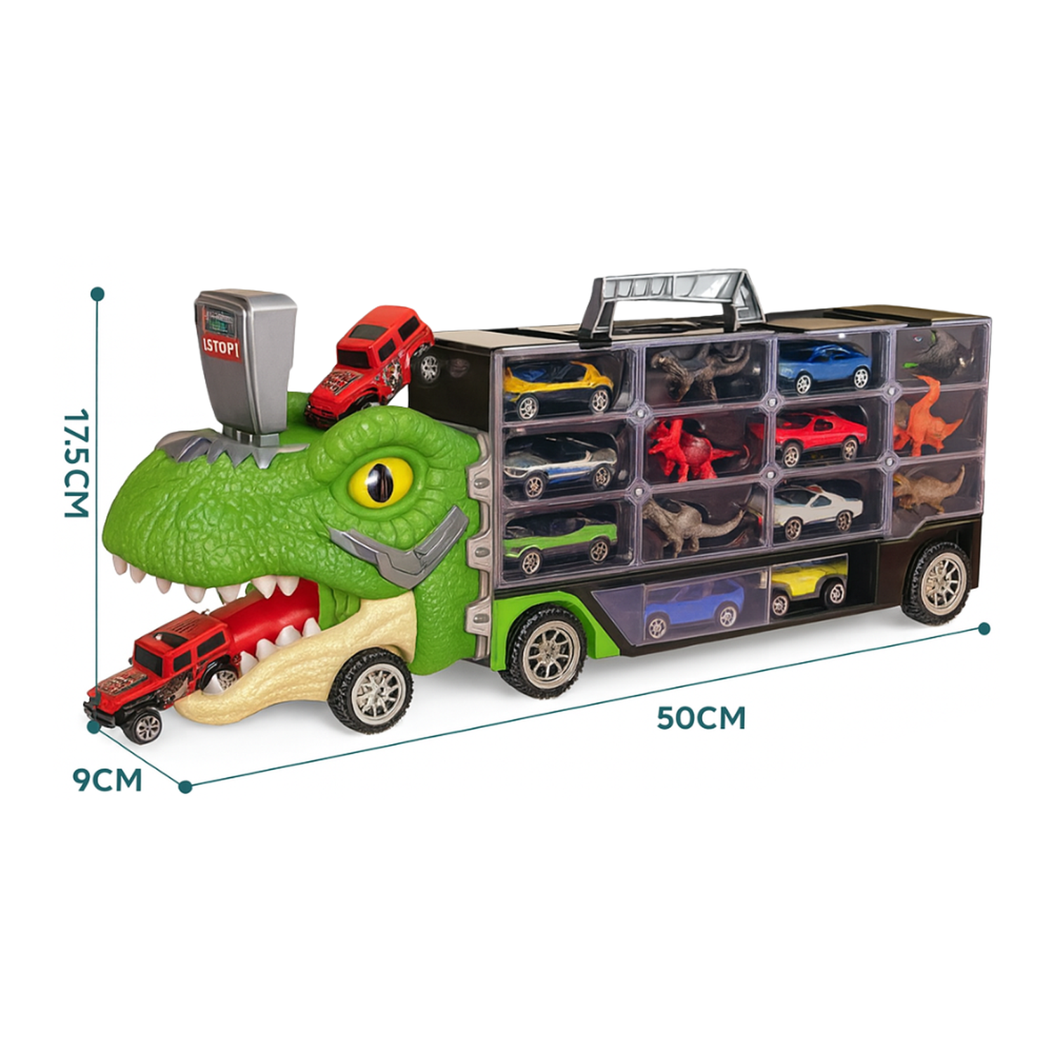Camion Transportador Porta Autitos y Dinosaurios Juguete-5