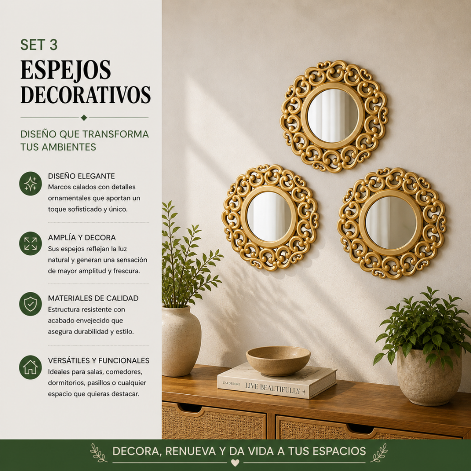 Set 3 Marcos De Espejos Estilo Arabe Decorativo Dorado Deco-3