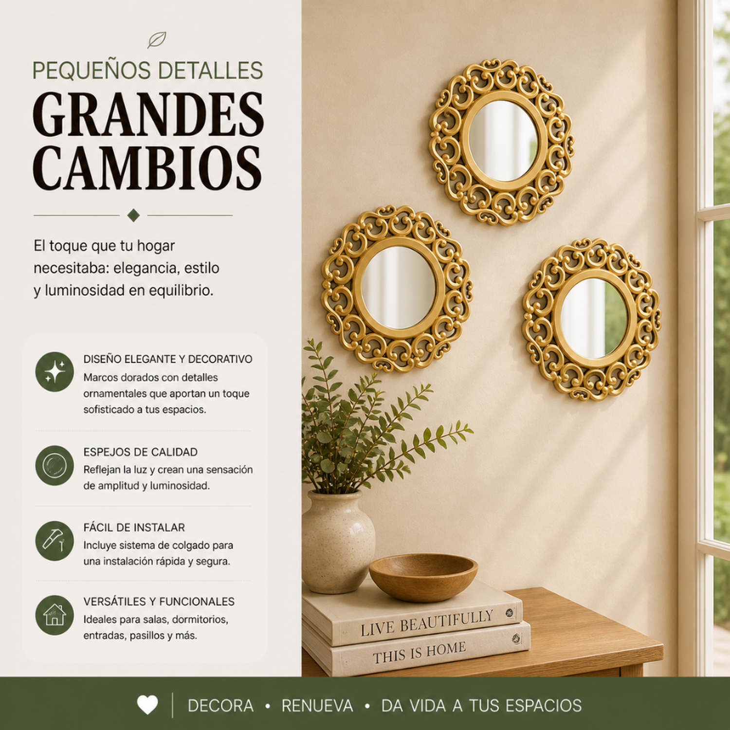Set 3 Marcos De Espejos Estilo Arabe Decorativo Dorado Deco-4