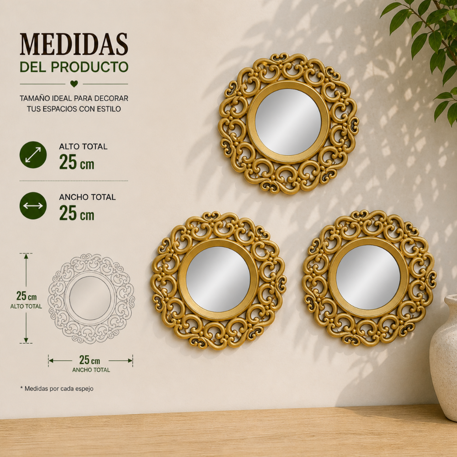 Set 3 Marcos De Espejos Estilo Arabe Decorativo Dorado Deco-5