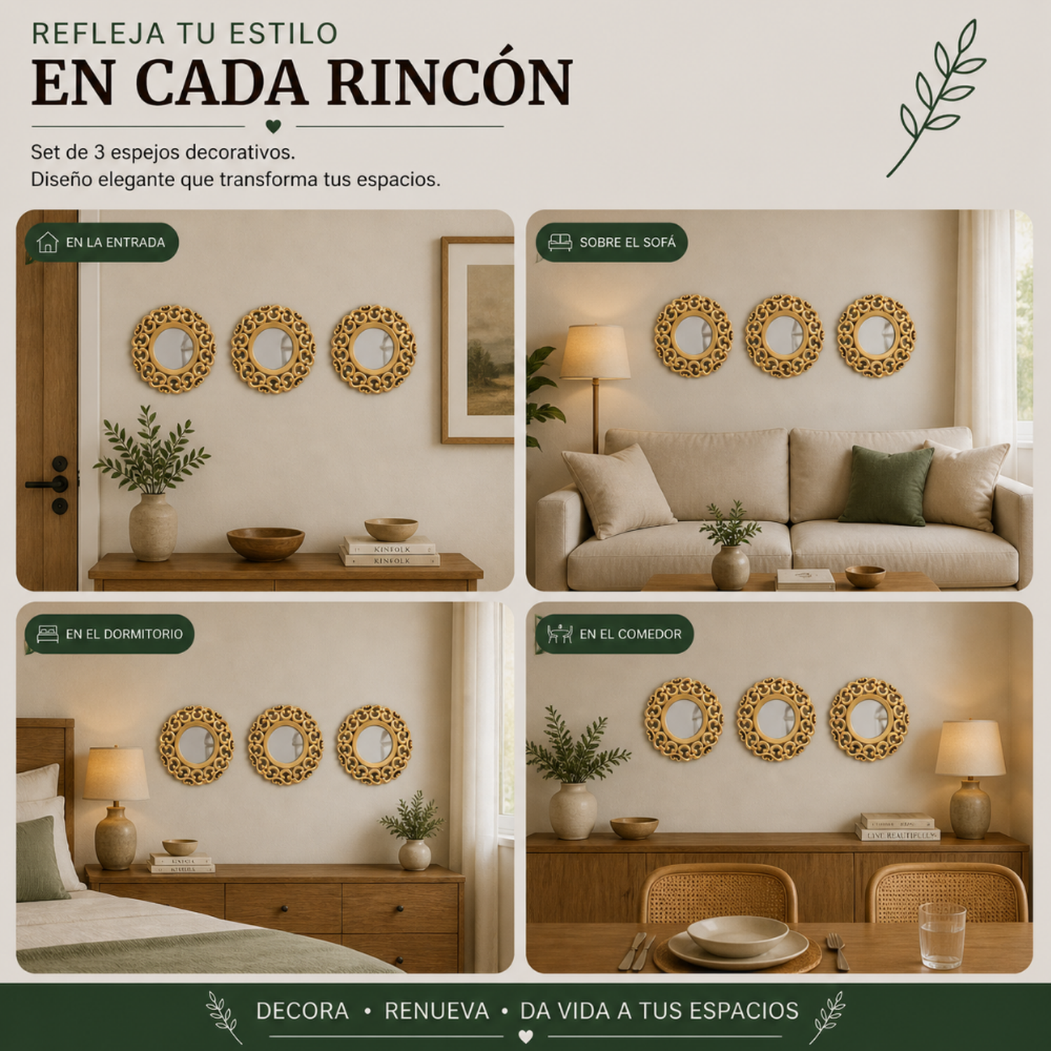 Set 3 Marcos De Espejos Estilo Arabe Decorativo Dorado Deco-6