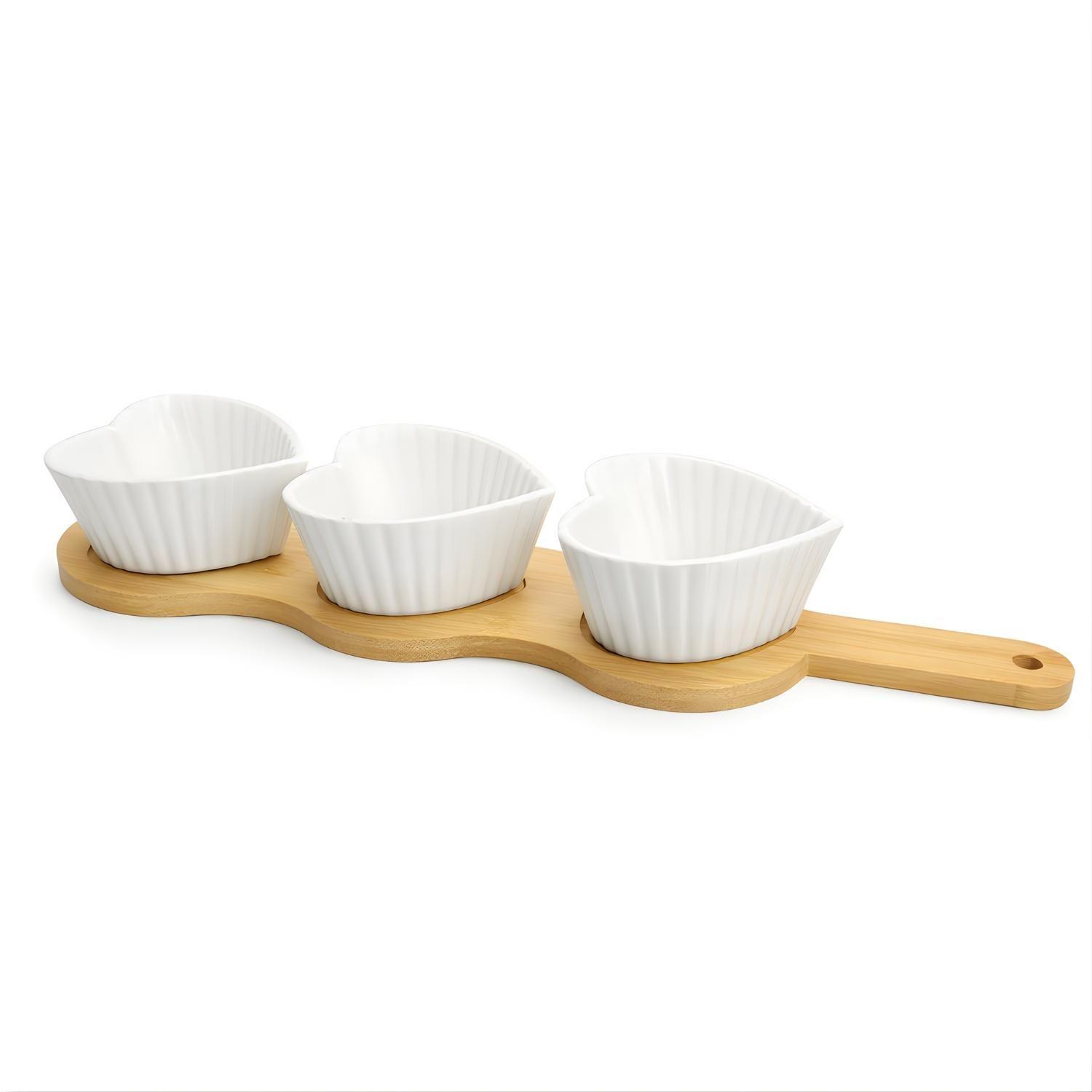 Tabla De Picoteo Madera 3 Pocillos Porcelana Cocktail Salsa-1