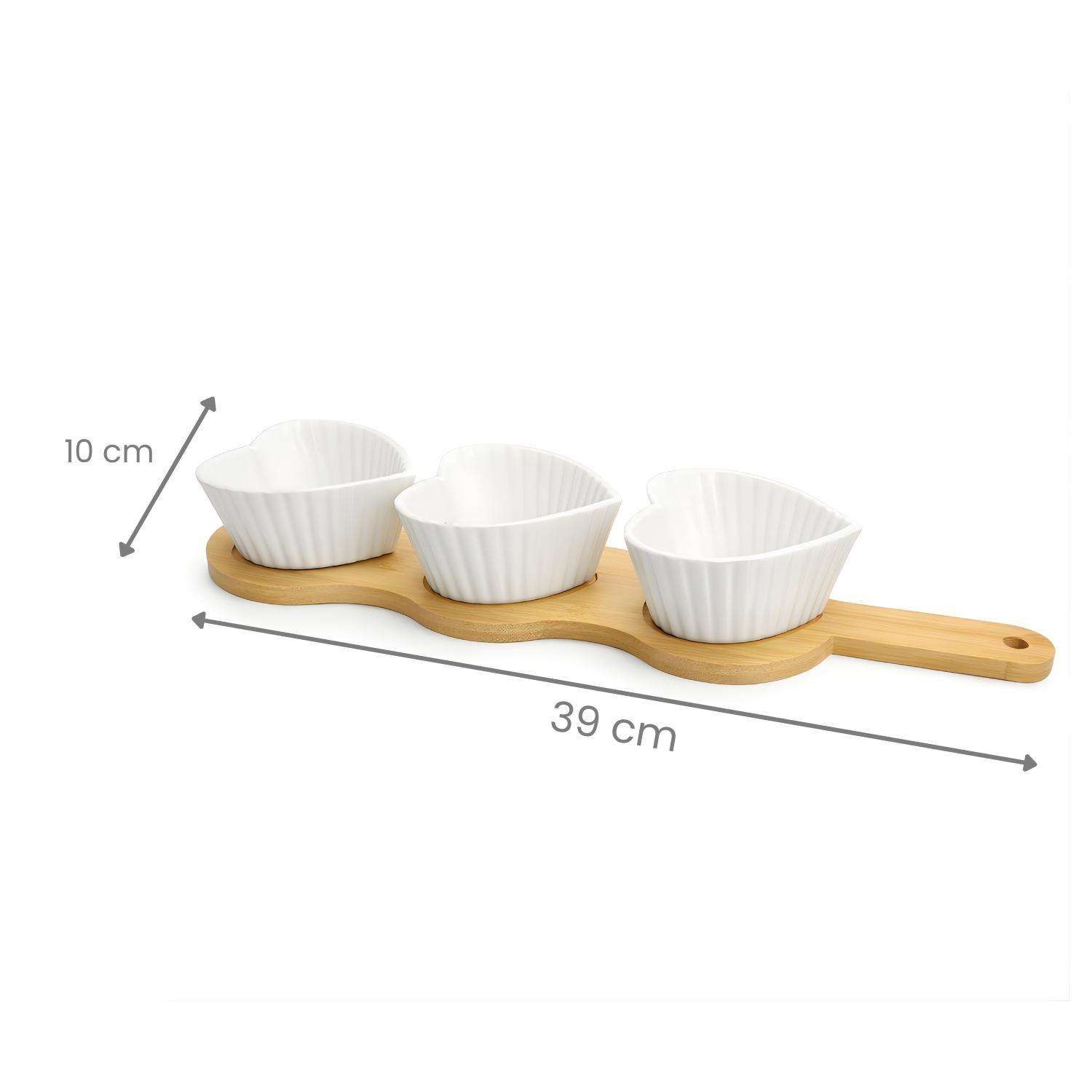 Tabla De Picoteo Madera 3 Pocillos Porcelana Cocktail Salsa-5