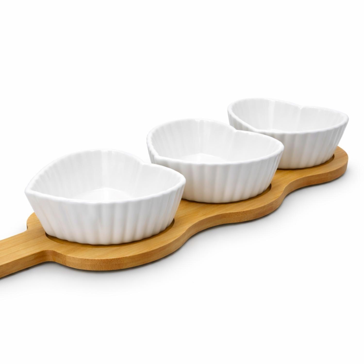 Tabla De Picoteo Madera 3 Pocillos Porcelana Cocktail Salsa-6