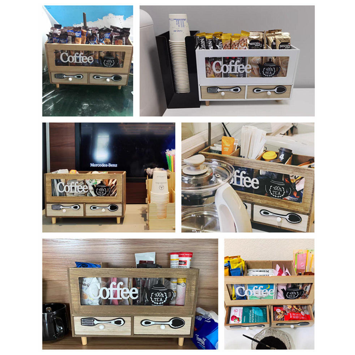 Caja De Te 4 Divisiones Con Cajones Estacion De Café Oficina-2