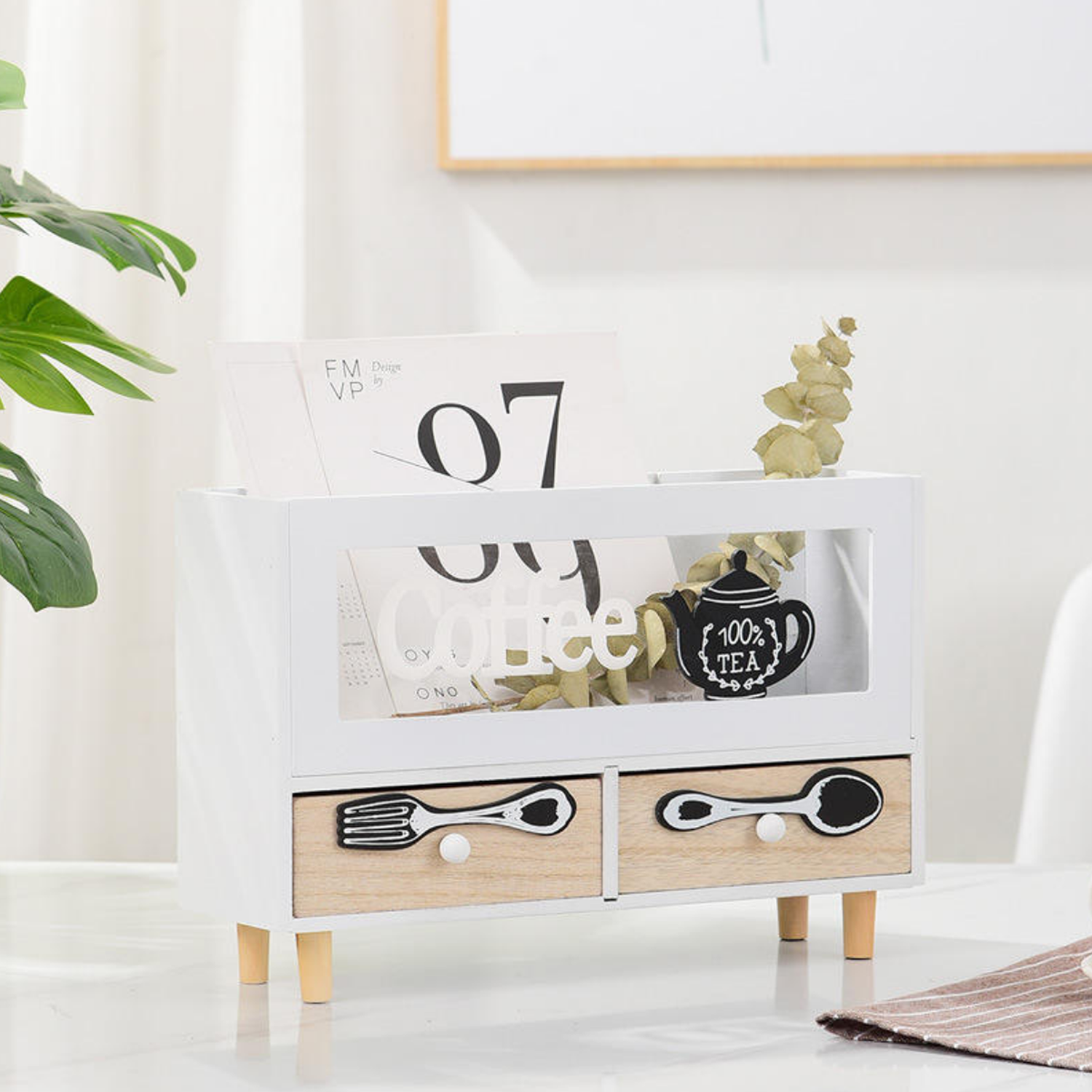 Caja De Te 4 Divisiones Con Cajones Estacion De Café Oficina-3