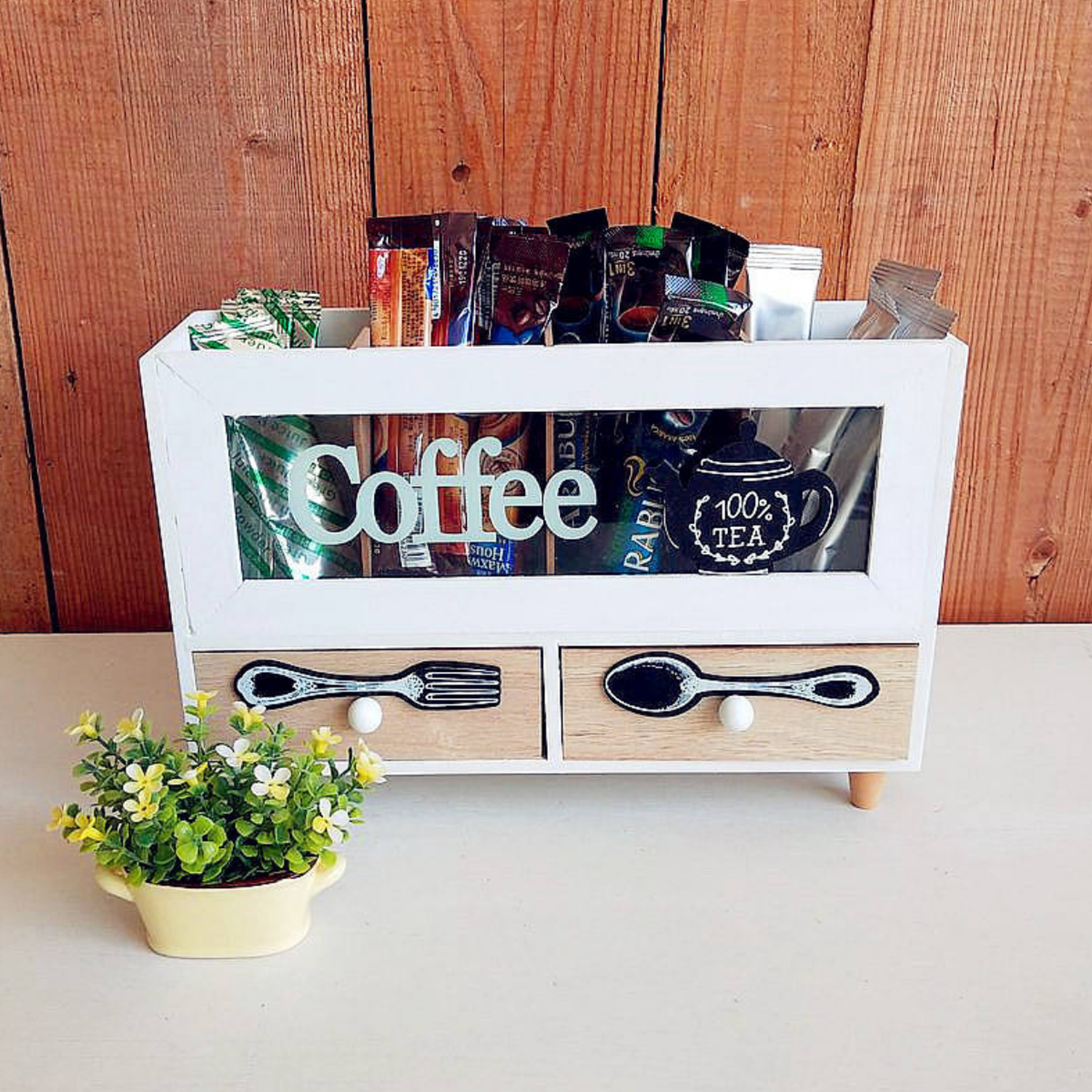 Caja De Te 4 Divisiones Con Cajones Estacion De Café Oficina-5