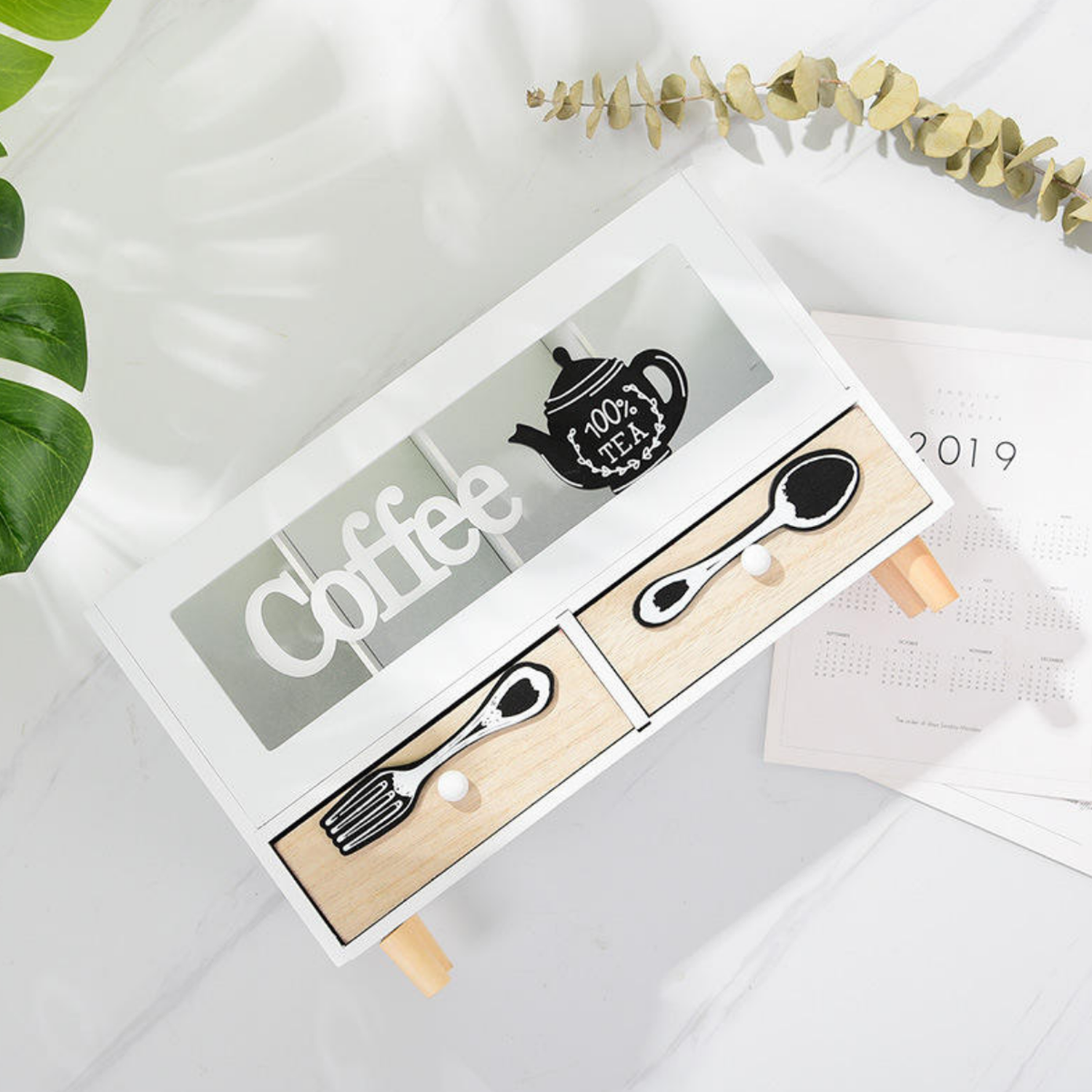 Caja De Te 4 Divisiones Con Cajones Estacion De Café Oficina-8