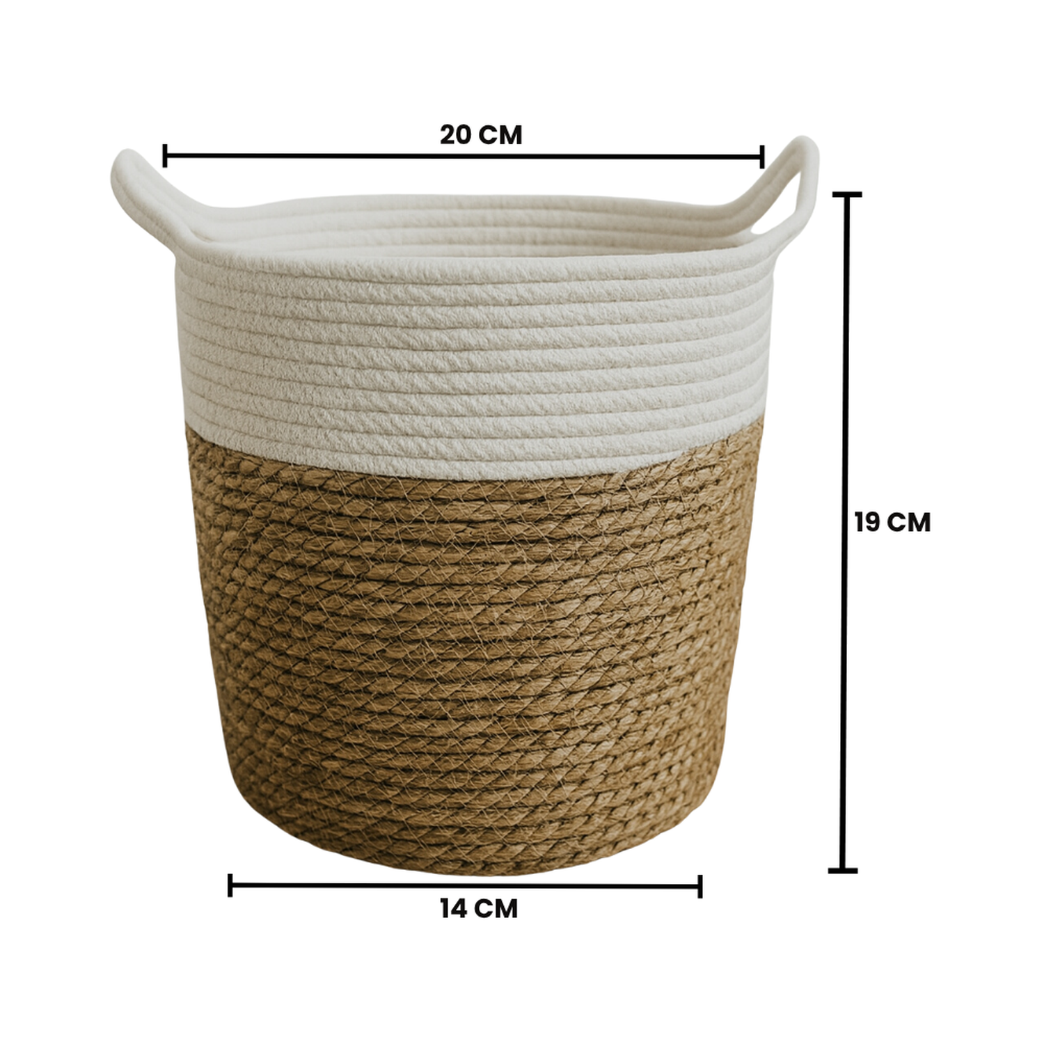 Canasto Cesta Yute Algodón Tejido Estilo Rustico Con Asas S-3