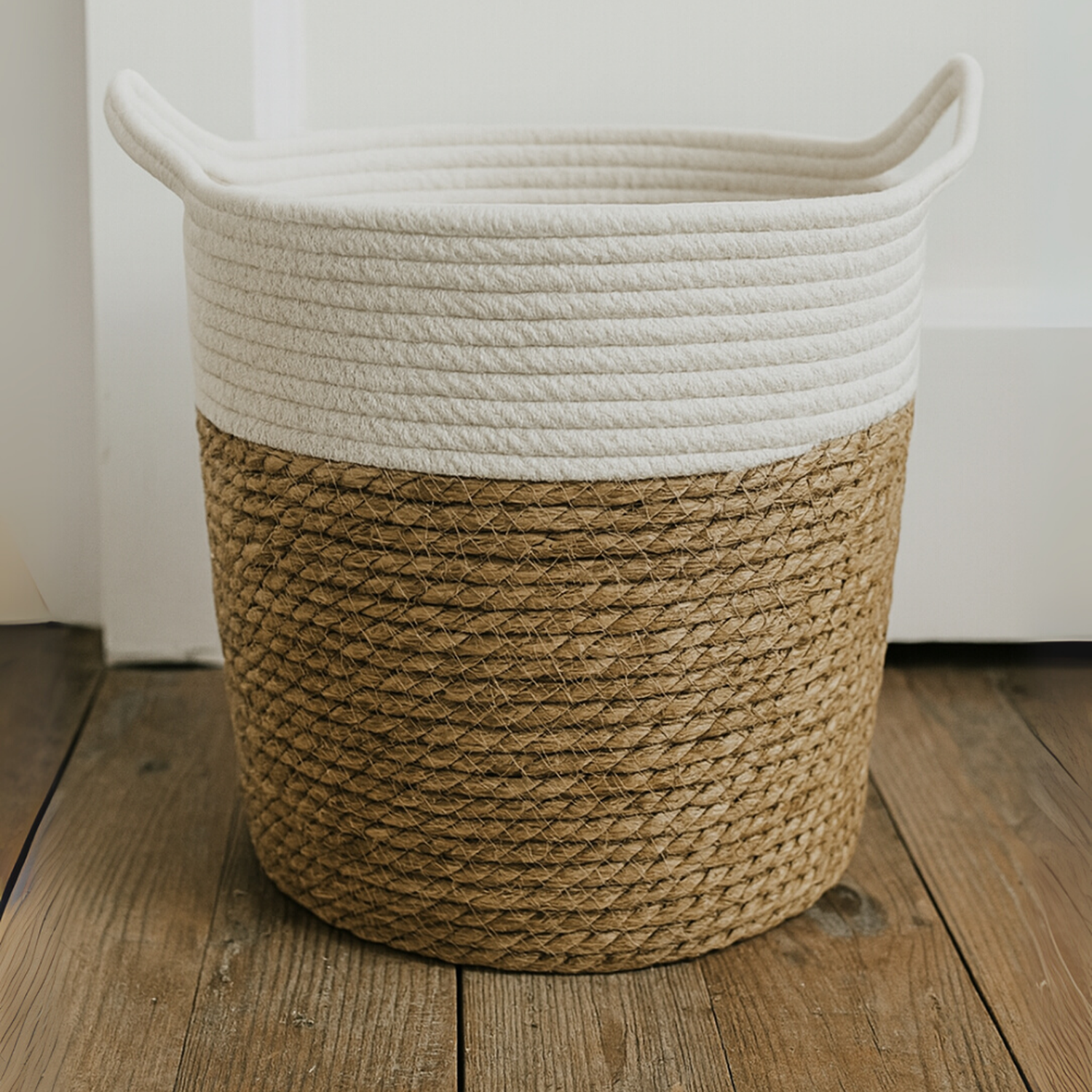 Canasto Cesta Yute Algodón Tejido Estilo Rustico Con Asas S-4