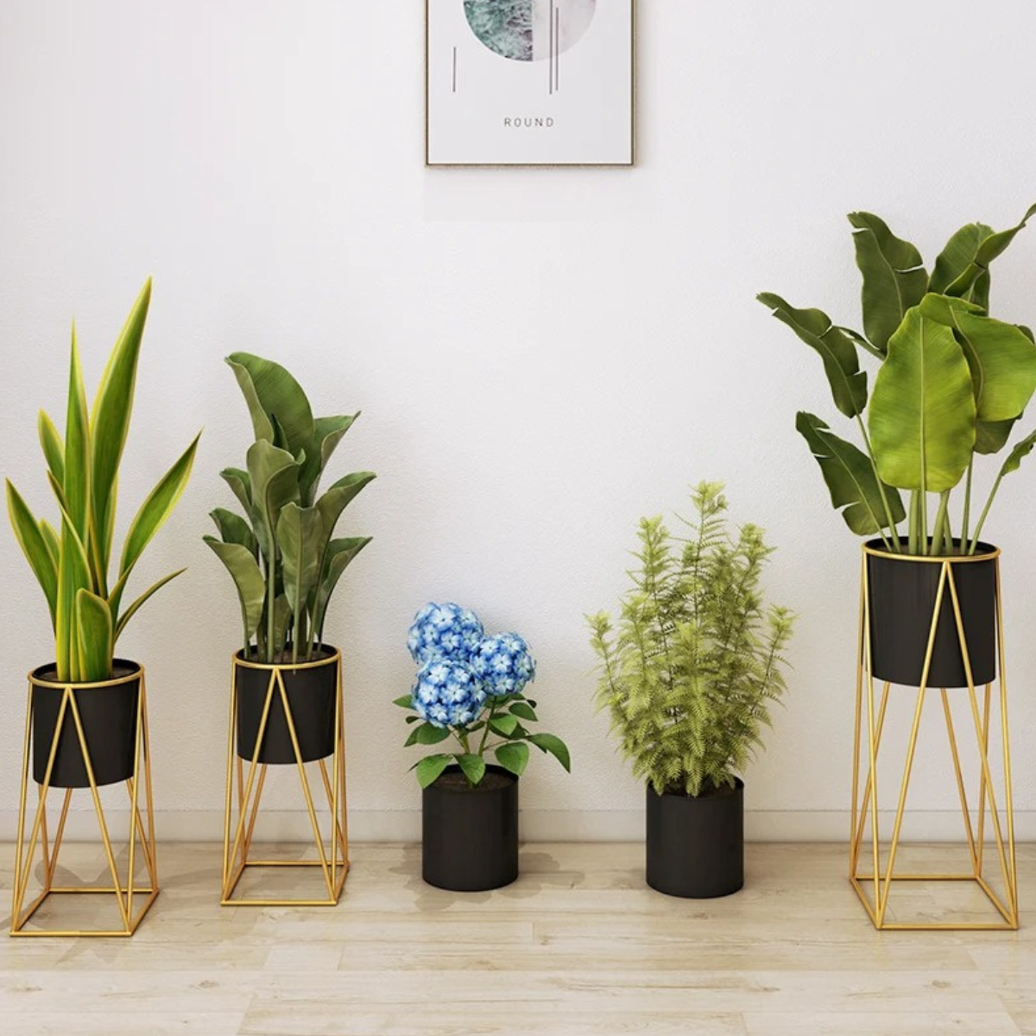 Set 2 Porta Maceteros Pedestal Maceta Plantas Negro Dorados-4