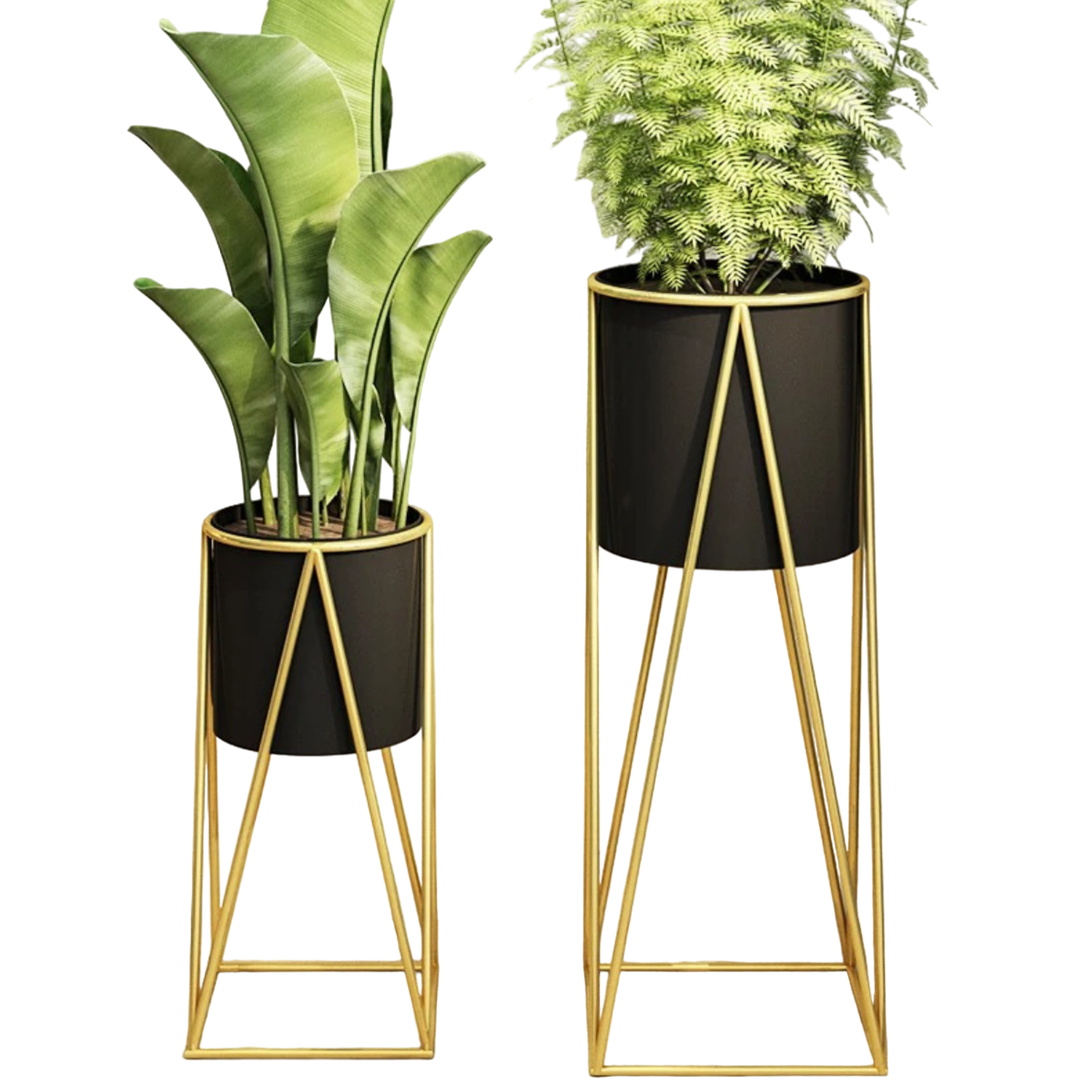 Set 2 Porta Maceteros Pedestal Maceta Plantas Negro Dorados-6