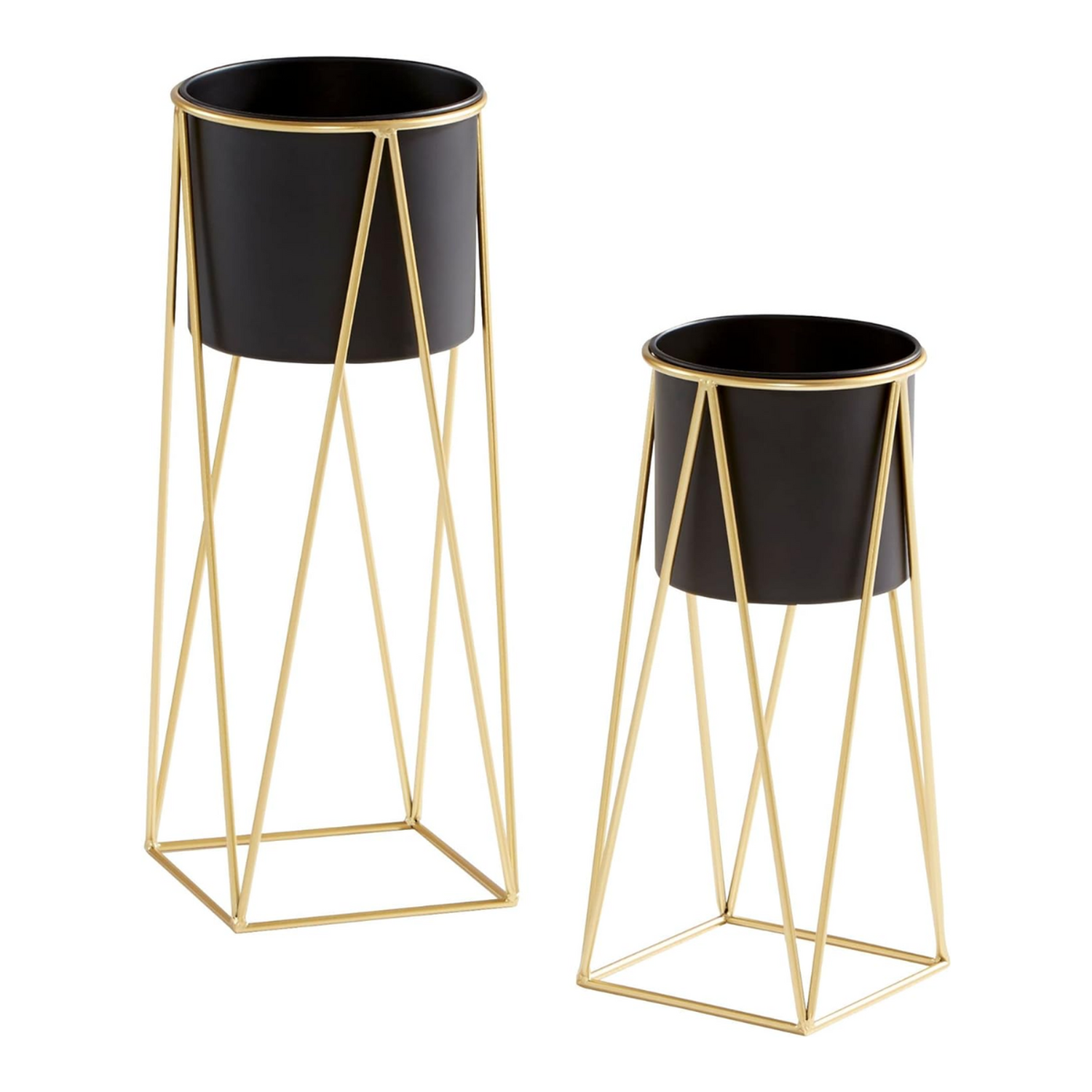 Set 2 Porta Maceteros Pedestal Maceta Plantas Negro Dorados-7