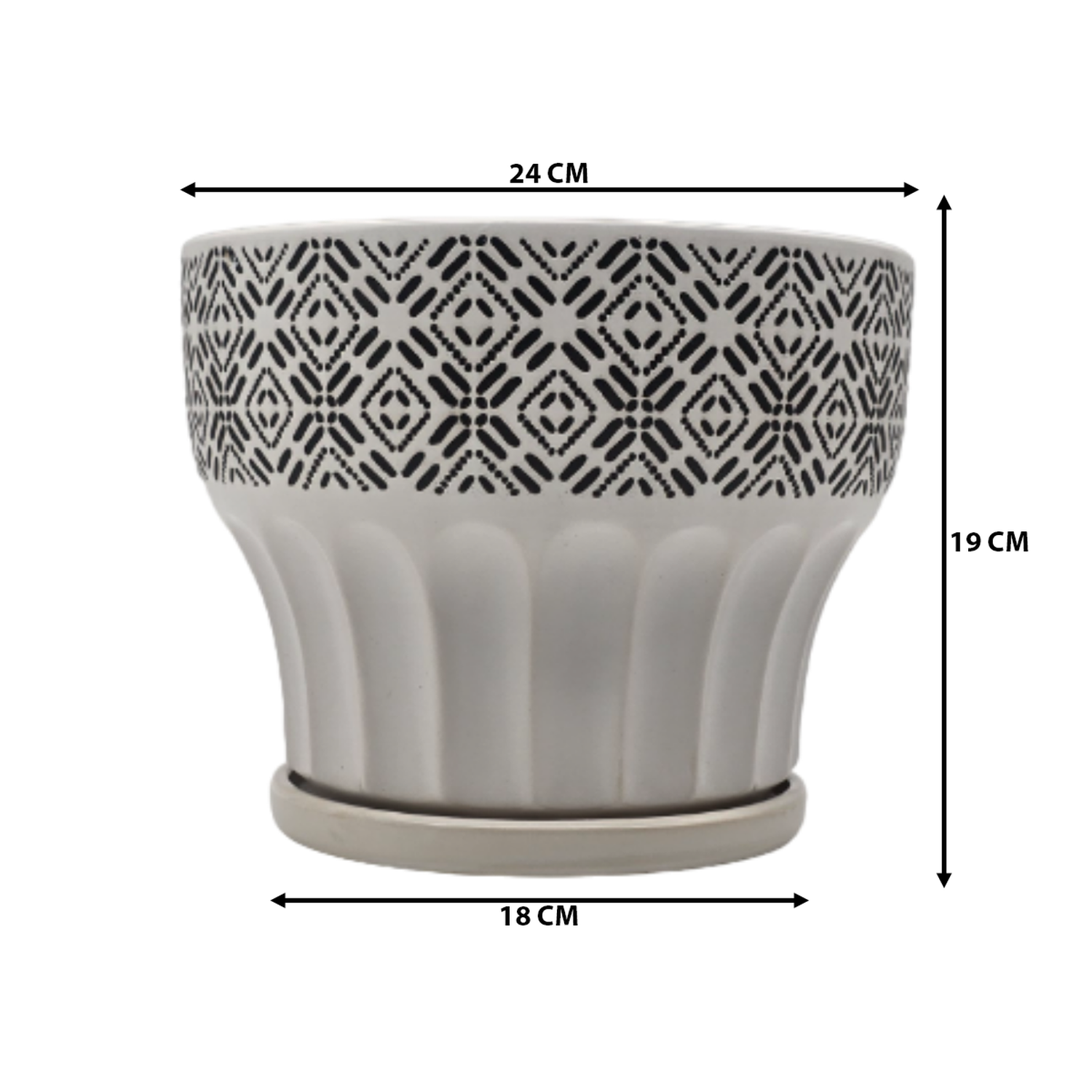 Macetero Maceta De Ceramica Blanco Patrones Negro Alto L-6