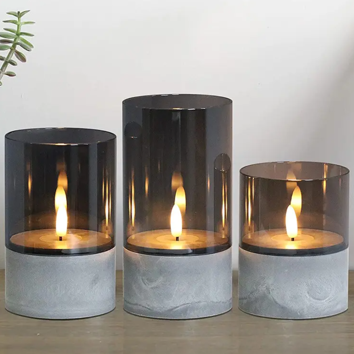 Vela Artificial De Cristal Con Efecto Llama Blanca Luz Led M-3