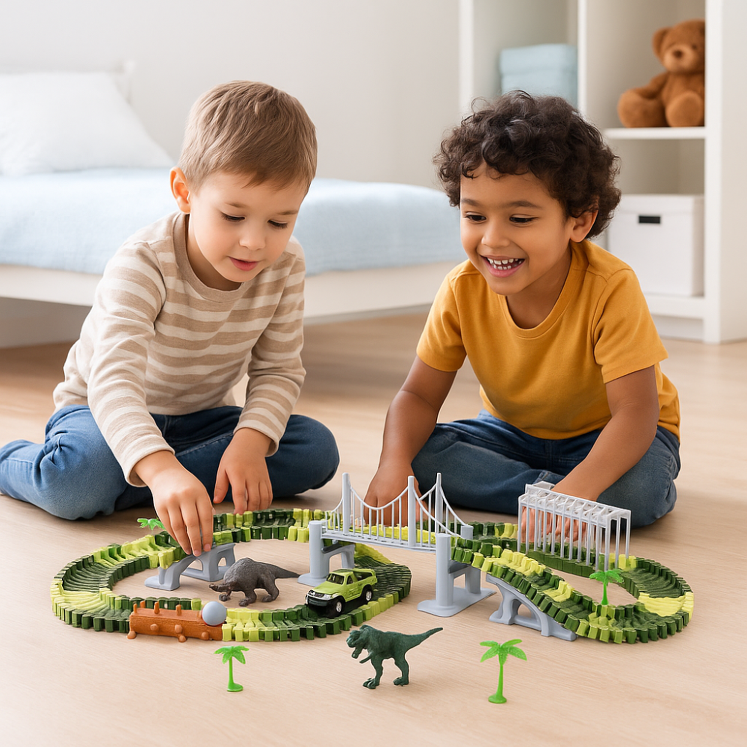 Pista de Carreras Juguete de Dinosaurios Infantil 144 Piezas-4