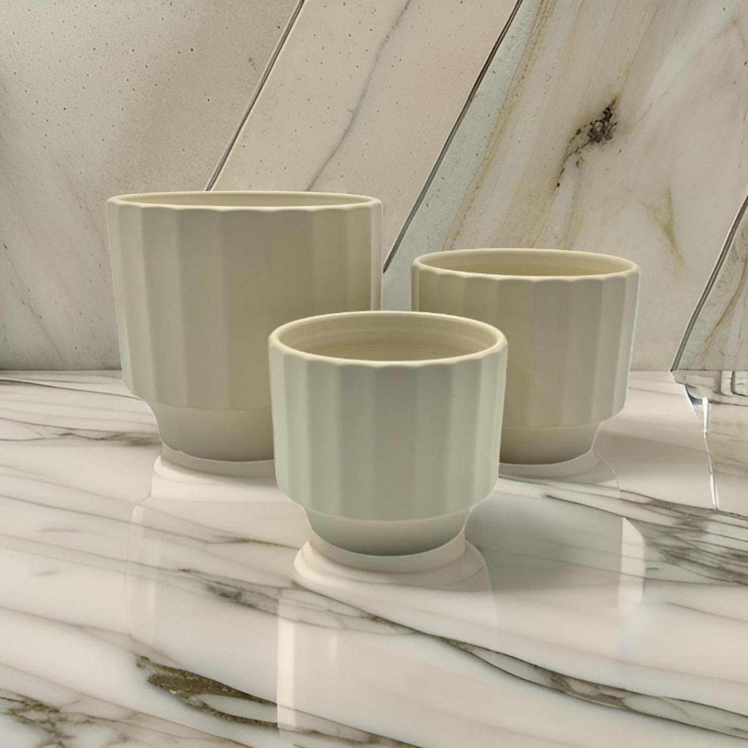 Set 3 Maceteros Maceta De Ceramica Limon Lineas Verticales-2