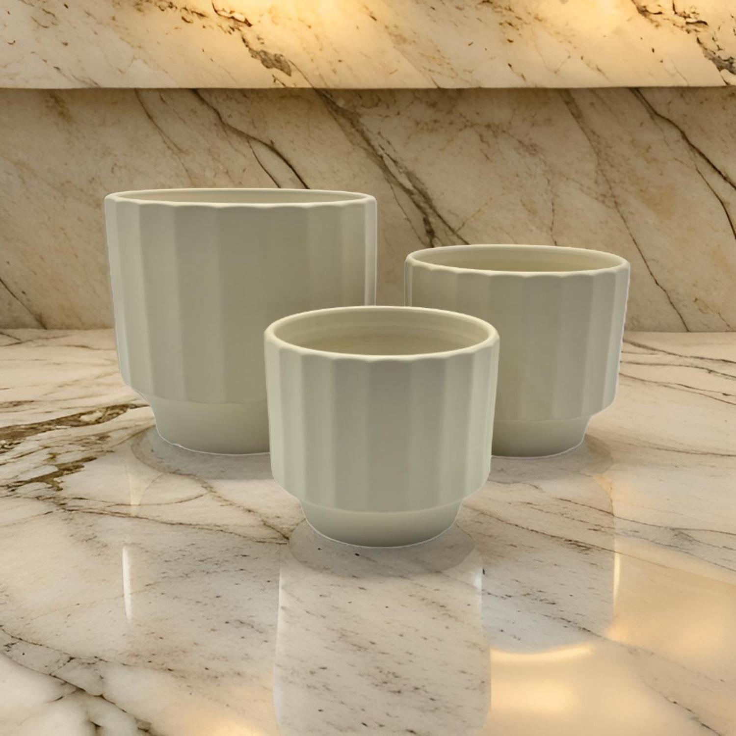 Set 3 Maceteros Maceta De Ceramica Limon Lineas Verticales-3