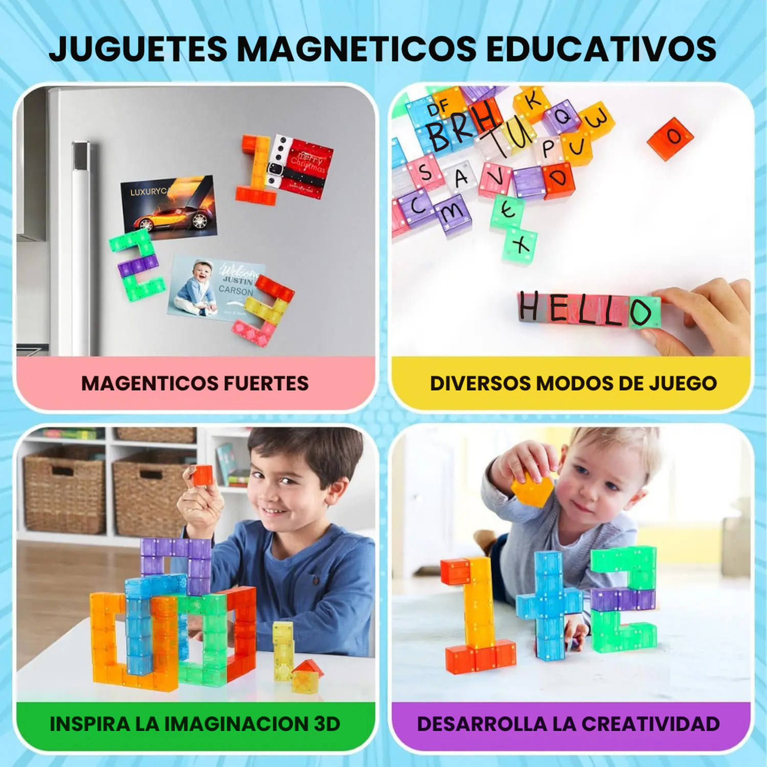 Set Juego de Bloques Magneticos 96 Piezas Construccion Niños-3