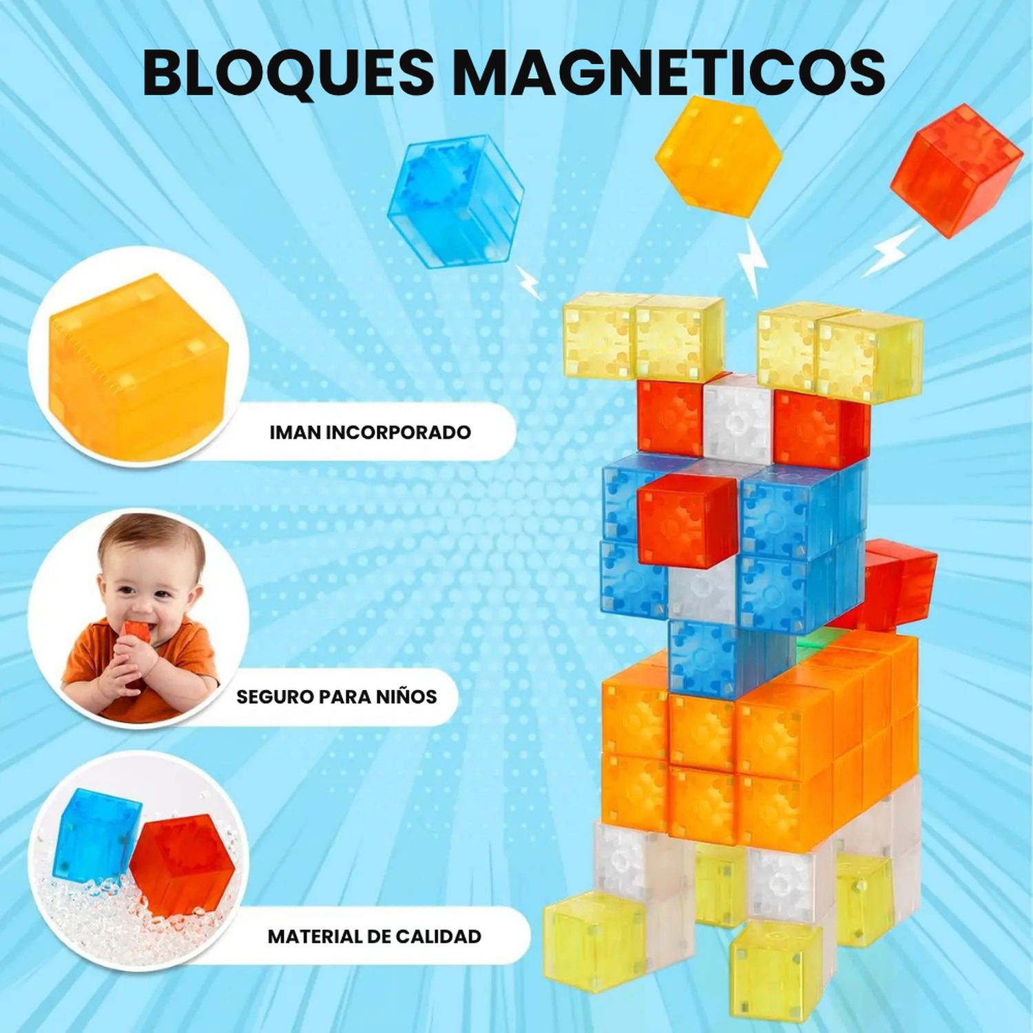 Set Juego de Bloques Magneticos 96 Piezas Construccion Niños-4