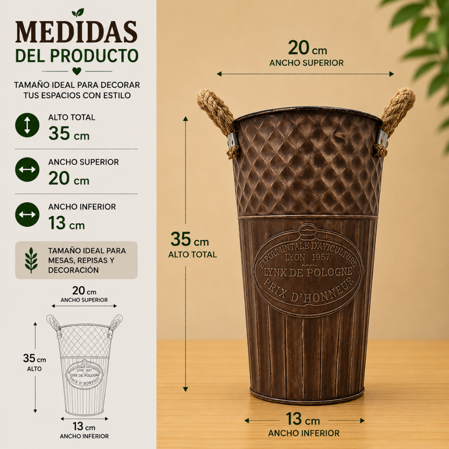 Macetero Metalico Decorativo Cafe Vintage Florero M-3