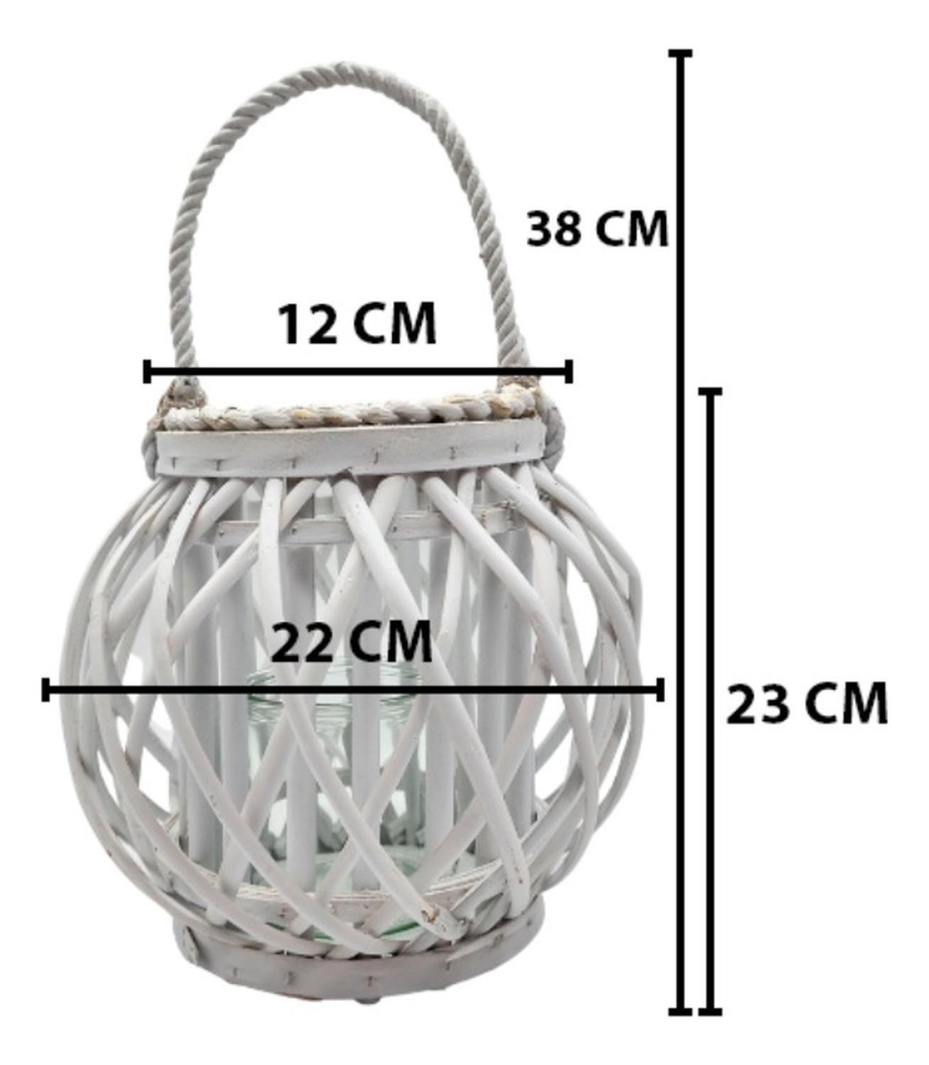 Candelabro Porta Vela Mimbre Rustico Redondo Terraza Blanco-2