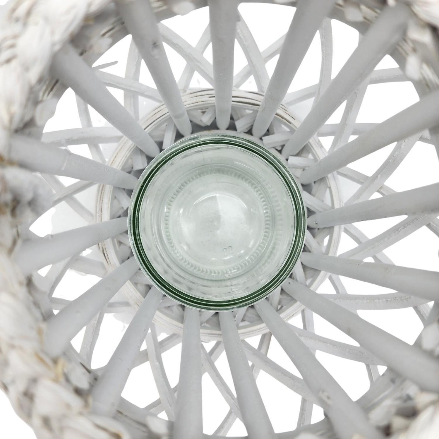 Candelabro Porta Vela Mimbre Rustico Redondo Terraza Blanco-5