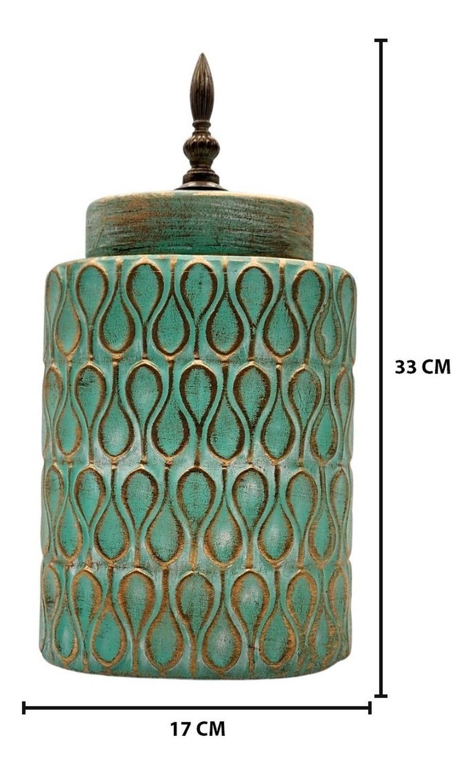 Jarrón Florero De Cerámica Turquesa Grande Con Tapa-6