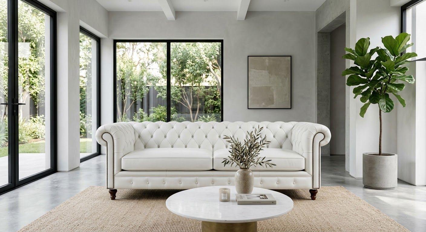 Sofá Chesterfield "Lumière" – Blanco Puro Minimalista-3