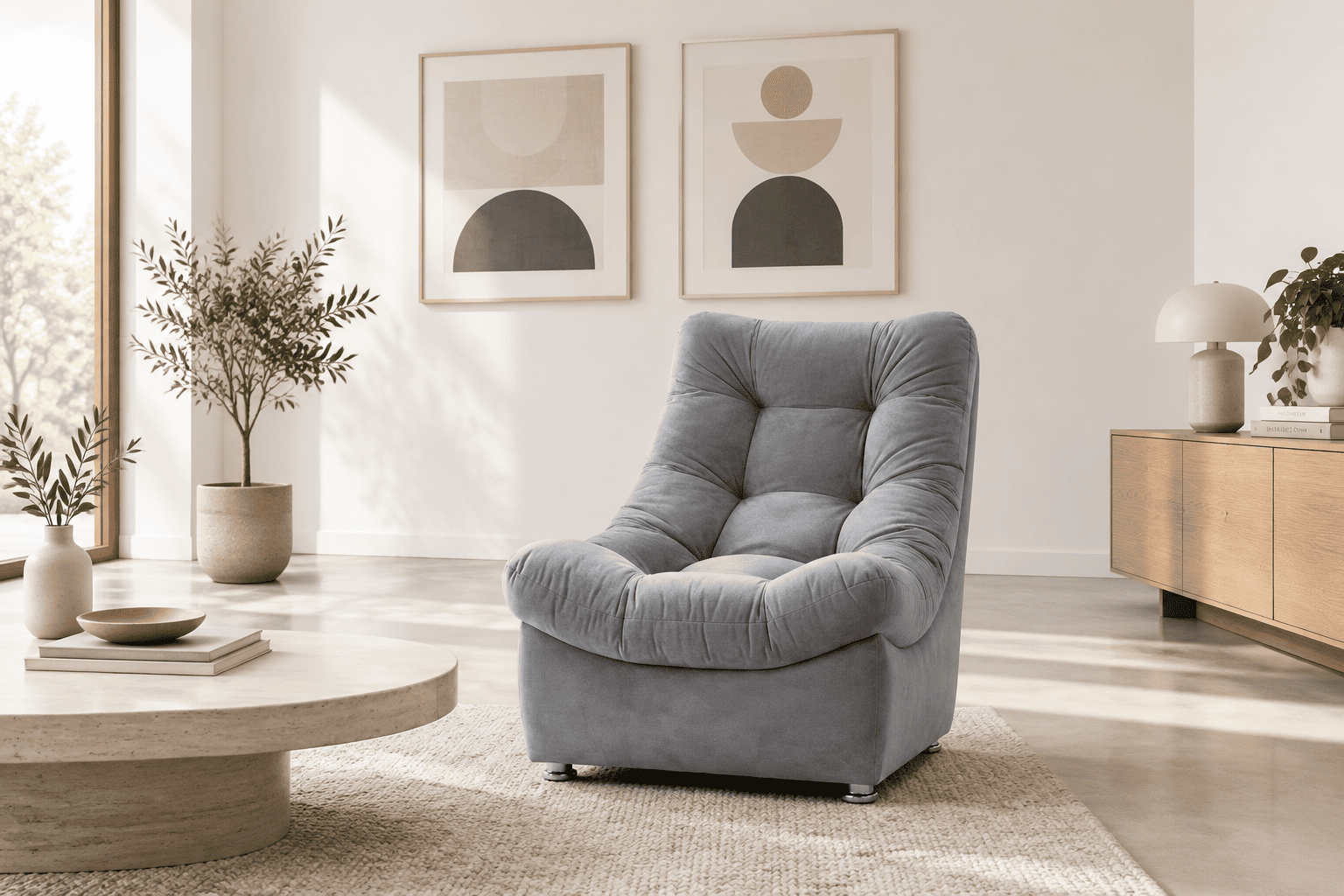 Sofa Curvo Descanso Gris Felpa-2