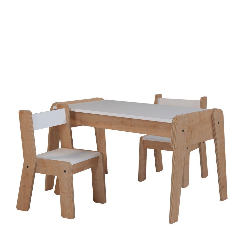 Mueble Infantil Set Kit Born (Mesa+ 2 Sillas) Color Madera Natural / Blanco-0