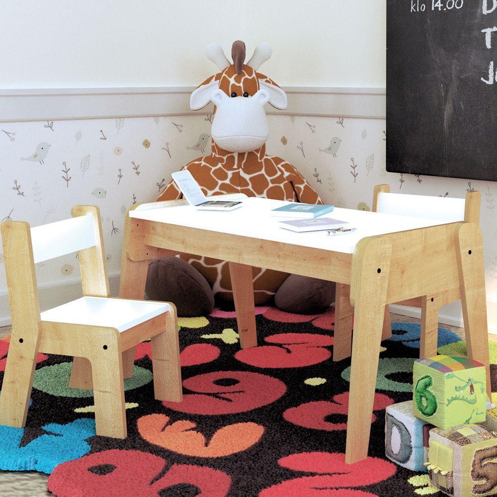 Mueble Infantil Set Kit Born (Mesa+ 2 Sillas) Color Madera Natural / Blanco-5