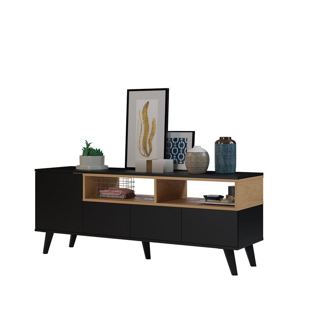 Rack Obi Hyggesign 140 x 55 x 40cm. Color Negro / Madera-3