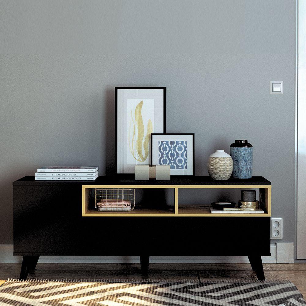 Rack Obi Hyggesign 140 x 55 x 40cm. Color Negro / Madera-6