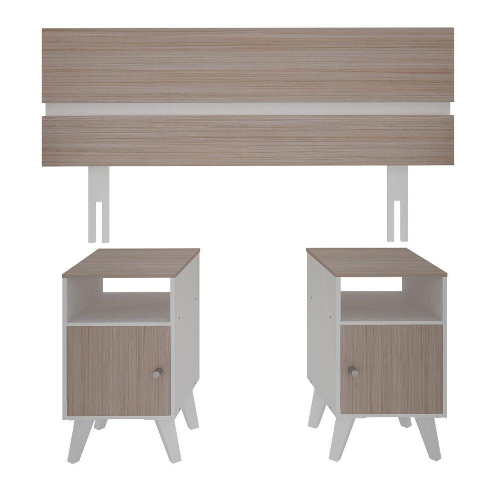 Mueble de Dormitorio Kit Respaldo 2 Plazas + 2 Veladores Silcosil 140x160x180cm. Color Madero / Blanco-0