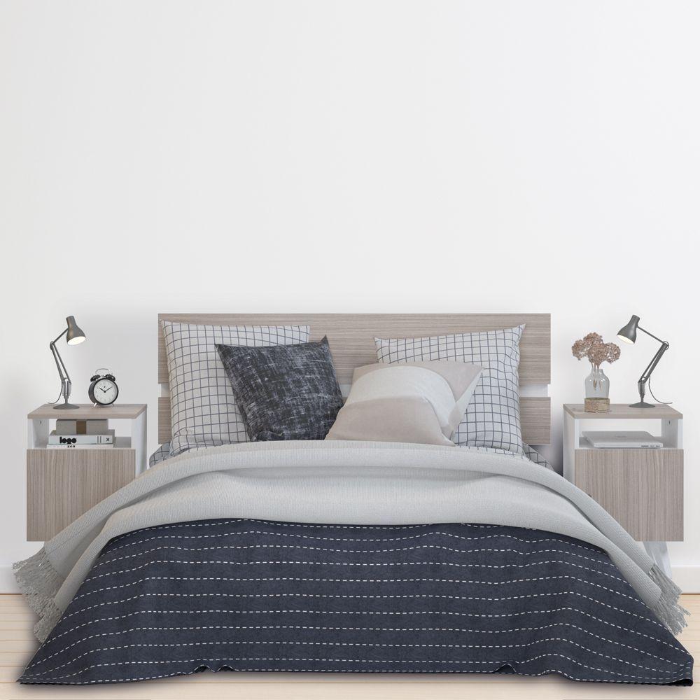 Mueble de Dormitorio Kit Respaldo 2 Plazas + 2 Veladores Silcosil 140x160x180cm. Color Madero / Blanco-5