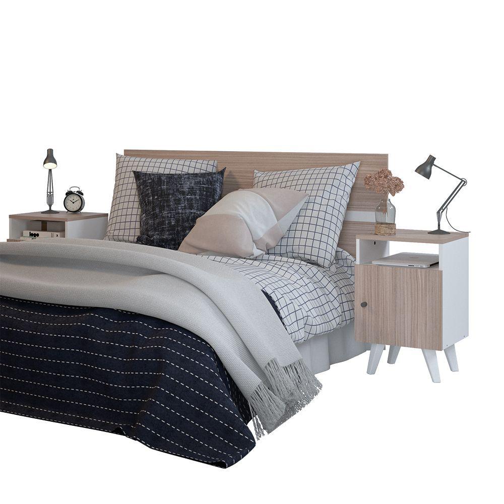 Mueble de Dormitorio Kit Respaldo 2 Plazas + 2 Veladores Silcosil 140x160x180cm. Color Madero / Blanco-6