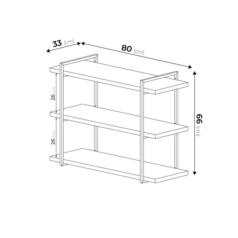Repisa 25 mm 3 Niveles Color Roble Natural con Estructura Fierro Negro-1