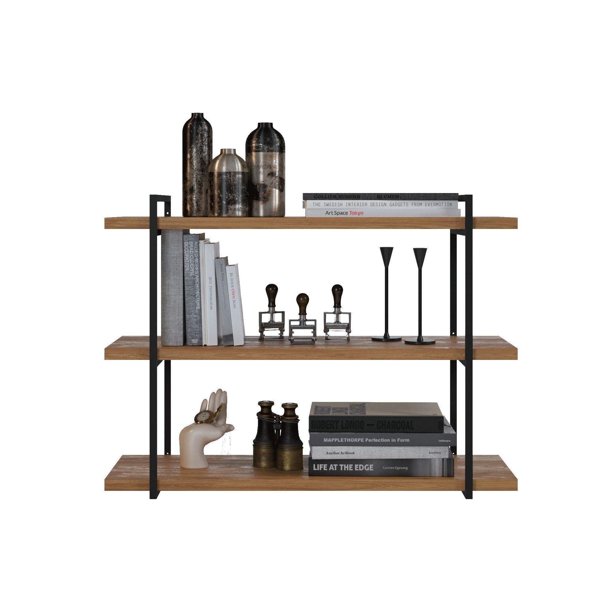 Repisa 25 mm 3 Niveles Color Roble Natural con Estructura Fierro Negro-3