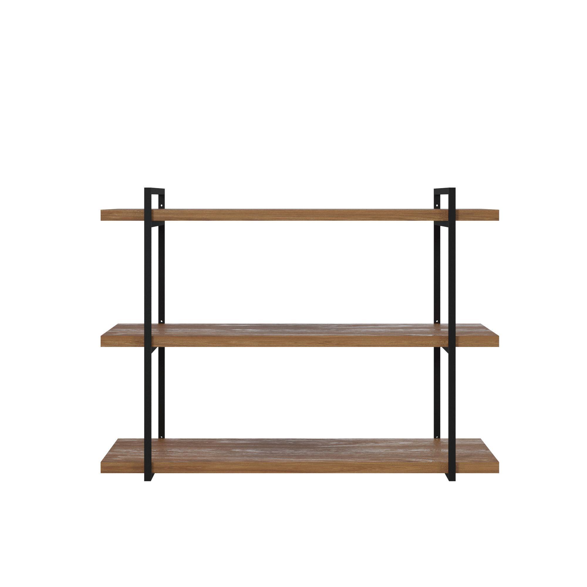 Repisa 25 mm 3 Niveles Color Roble Natural con Estructura Fierro Negro-4