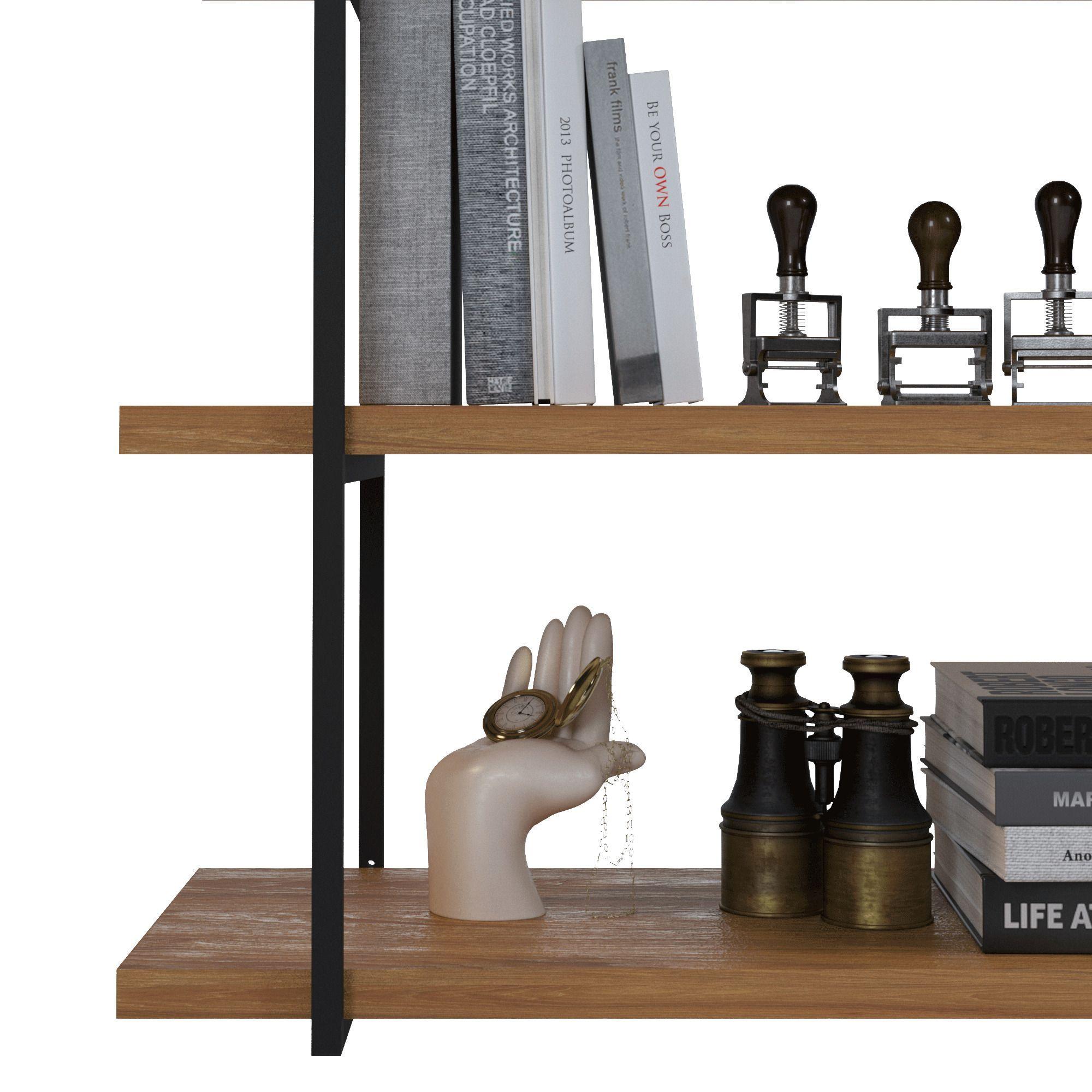 Repisa 25 mm 3 Niveles Color Roble Natural con Estructura Fierro Negro-5