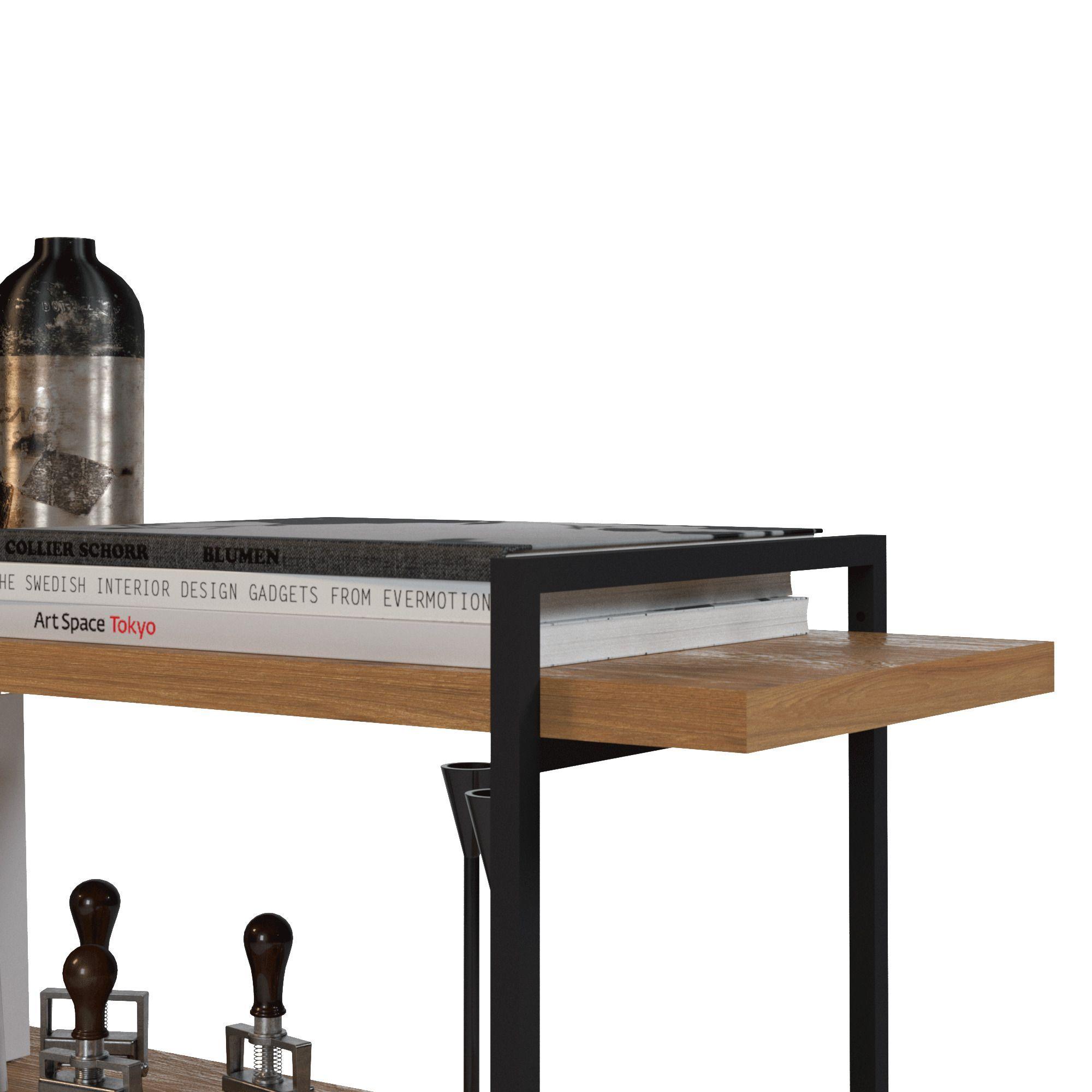 Repisa 25 mm 3 Niveles Color Roble Natural con Estructura Fierro Negro-6