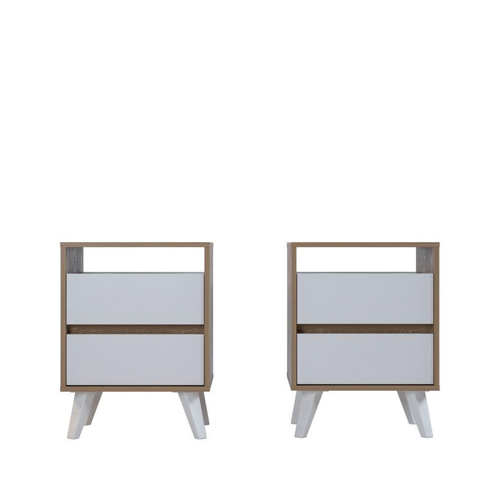 Kit 2 Veladores 2 Cajones Y 1 Espacio Color Madera Blanco-1