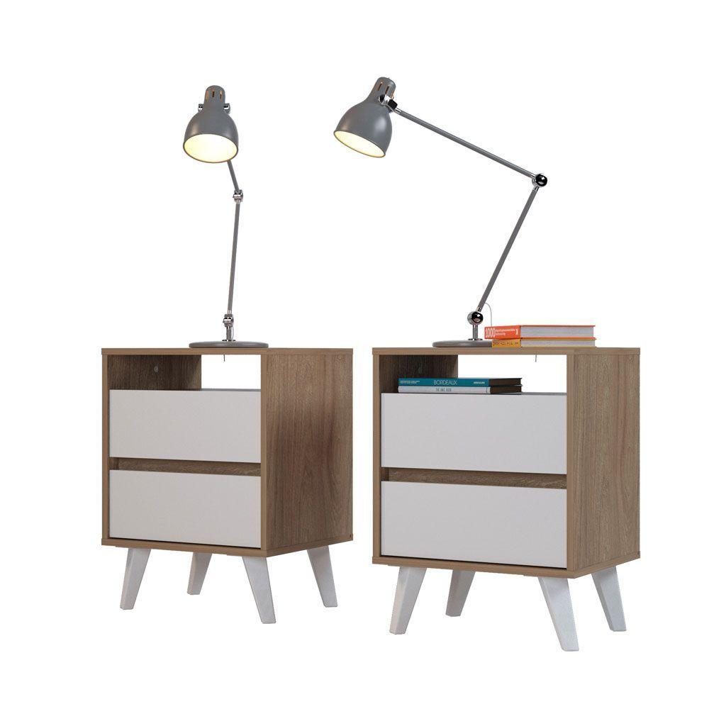 Kit 2 Veladores 2 Cajones Y 1 Espacio Color Madera Blanco-4