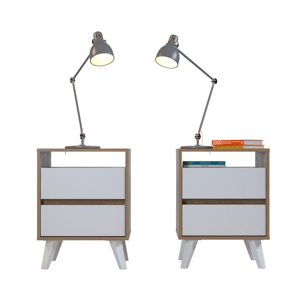 Kit 2 Veladores 2 Cajones Y 1 Espacio Color Madera Blanco-5