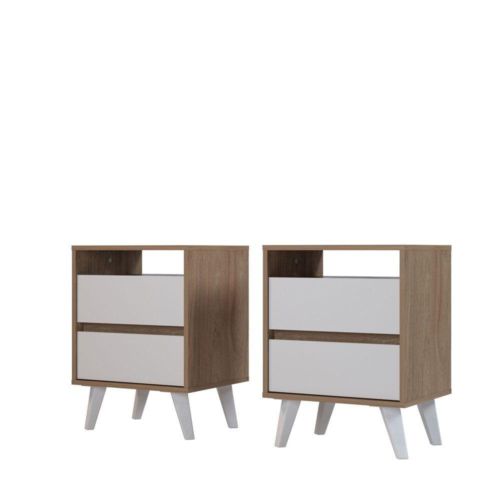 Kit 2 Veladores 2 Cajones Y 1 Espacio Color Madera Blanco-0