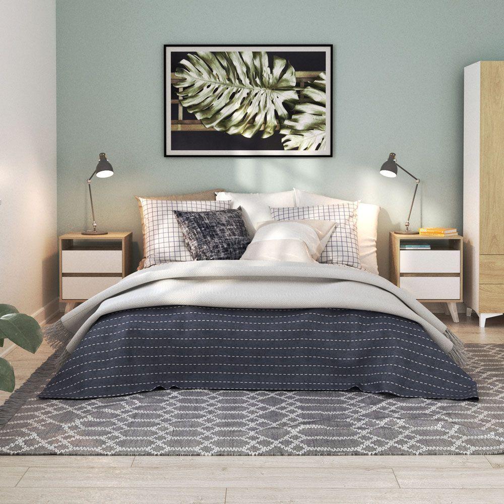 Kit 2 Veladores 2 Cajones Y 1 Espacio Color Madera Blanco-3